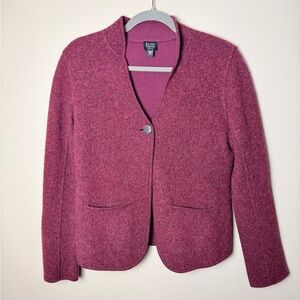 Eileen Fisher Burgundy Lamb wool cotton Blend Jacket Blazer Medium Petite NWOT